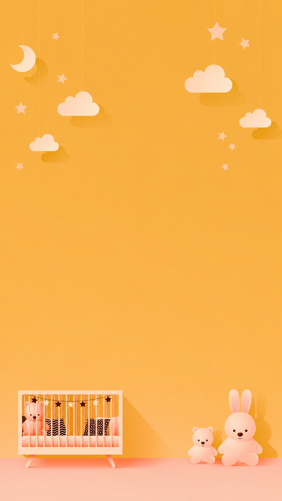 オレンジ雲と月とうさぎ背景